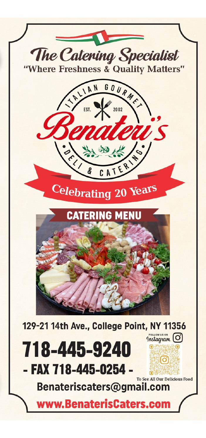 Benateri's catering menu cover and contact information