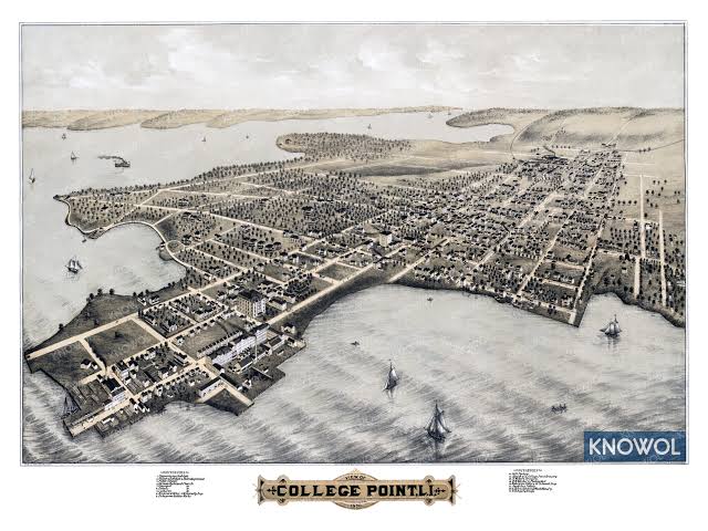 Historic bird's-eye illustration of College Point, New York